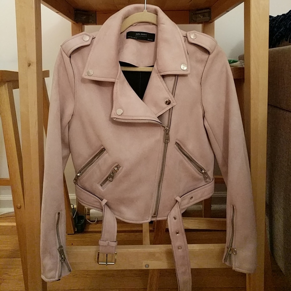 Blush pink zara moto jacket